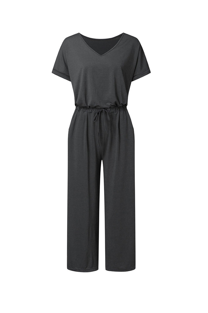 Nina – Jumpsuit met V-Hals, Korte Mouwen en Elastische Taille