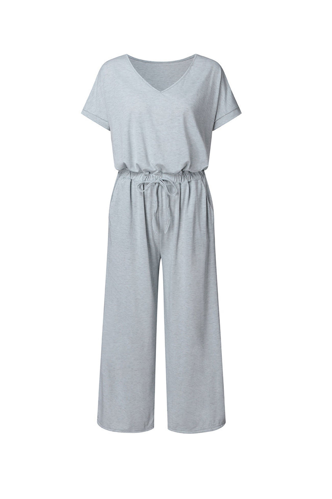 Nina – Jumpsuit met V-Hals, Korte Mouwen en Elastische Taille