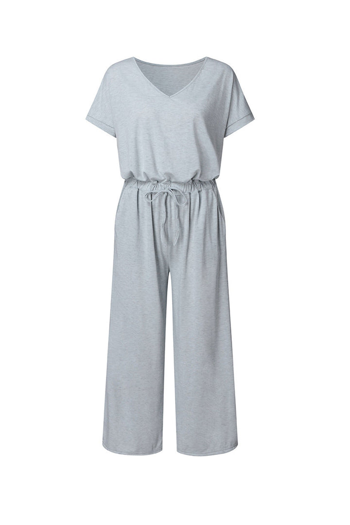 Nina – Jumpsuit met V-Hals, Korte Mouwen en Elastische Taille