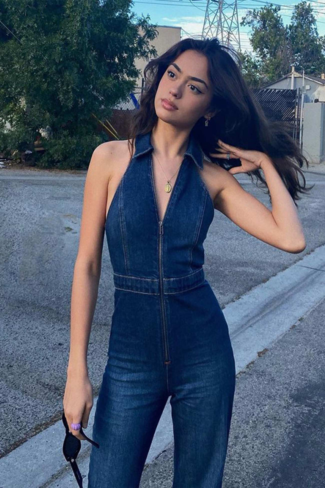 Milou – Mouwloze Denim Jumpsuit met V-Hals en Stretch