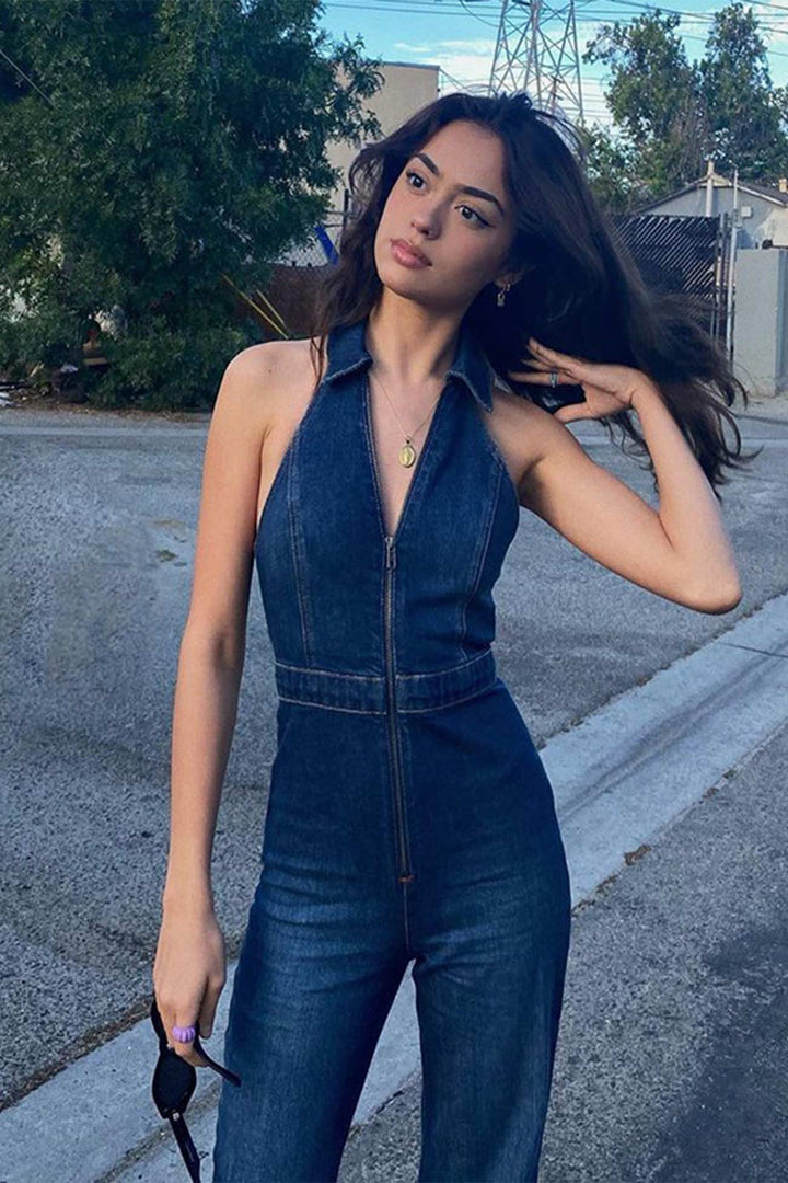 Milou – Mouwloze Denim Jumpsuit met V-Hals en Stretch
