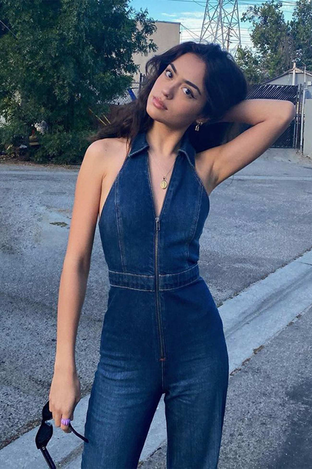 Milou – Mouwloze Denim Jumpsuit met V-Hals en Stretch