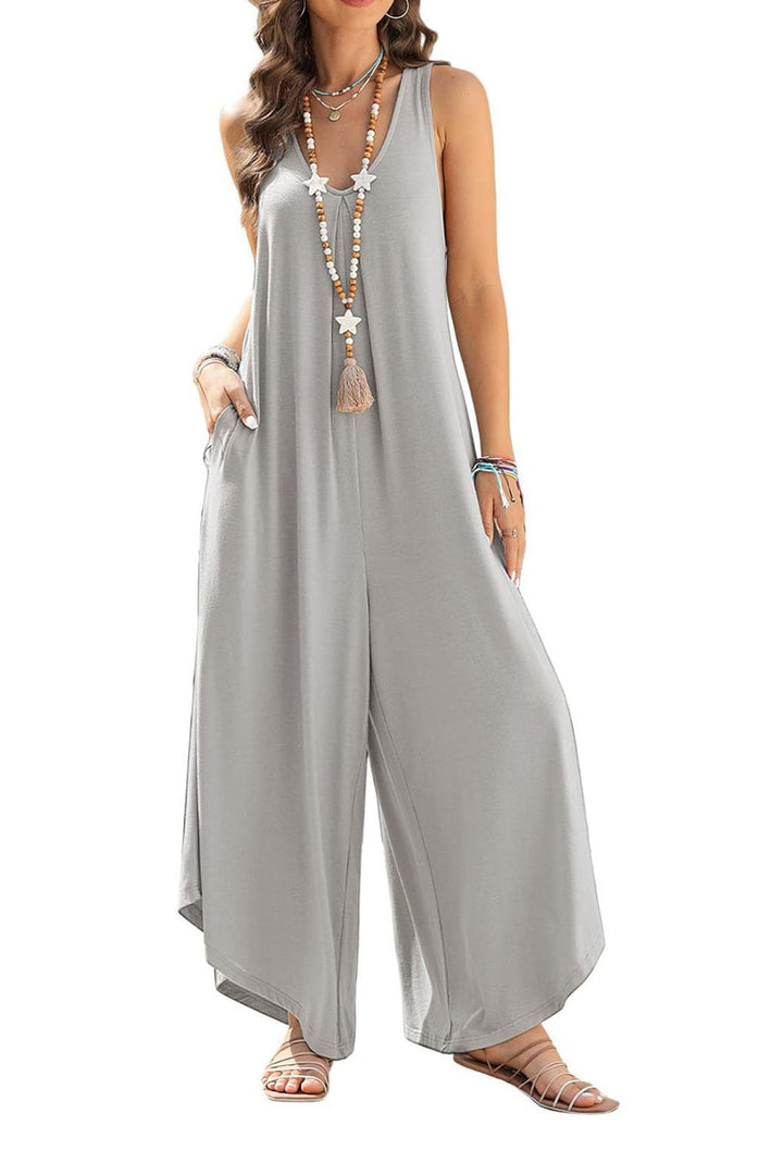 Maren – Katoenen Jumpsuit met V-Hals en Asymmetrische Zoom
