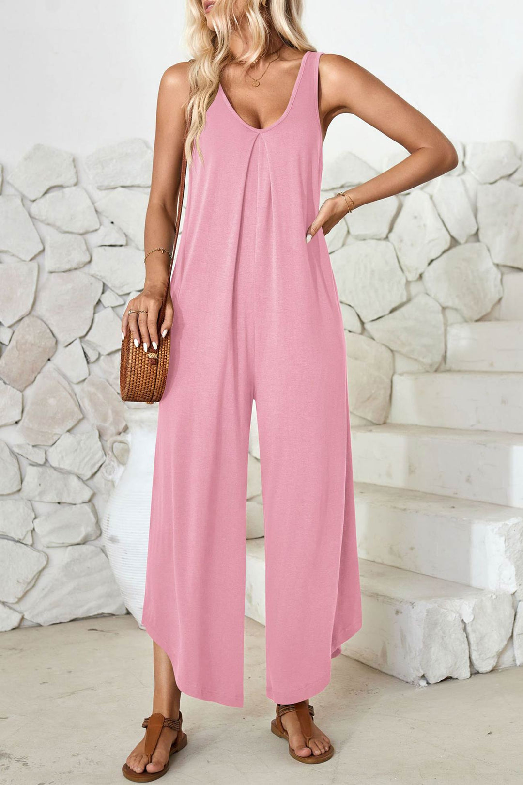 Maren – Katoenen Jumpsuit met V-Hals en Asymmetrische Zoom