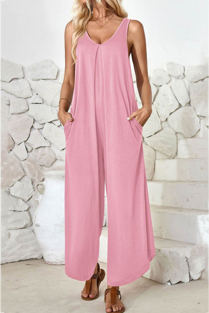Maren – Katoenen Jumpsuit met V-Hals en Asymmetrische Zoom