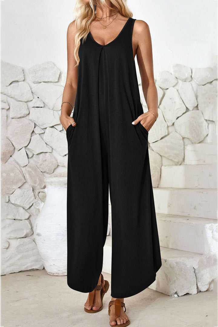 Maren – Katoenen Jumpsuit met V-Hals en Asymmetrische Zoom