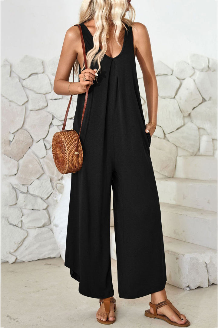 Maren – Katoenen Jumpsuit met V-Hals en Asymmetrische Zoom