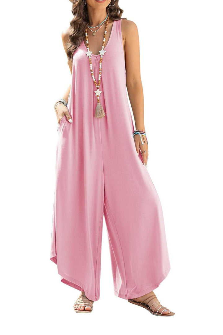 Maren – Katoenen Jumpsuit met V-Hals en Asymmetrische Zoom
