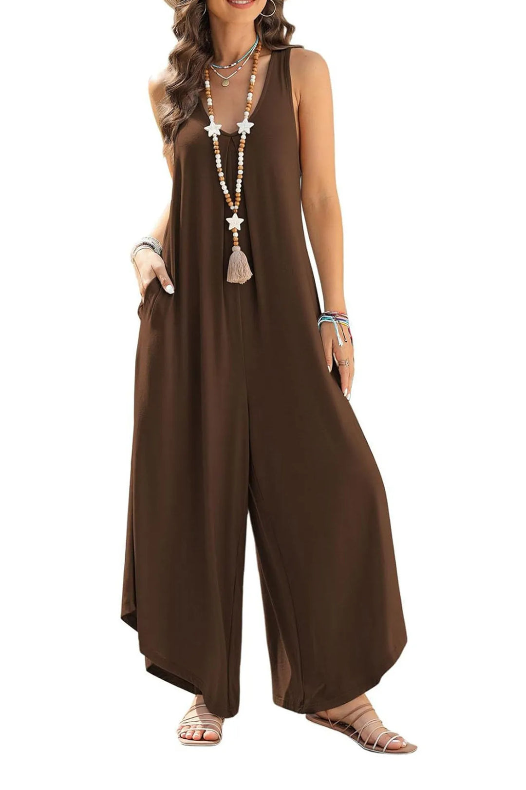 Maren – Katoenen Jumpsuit met V-Hals en Asymmetrische Zoom