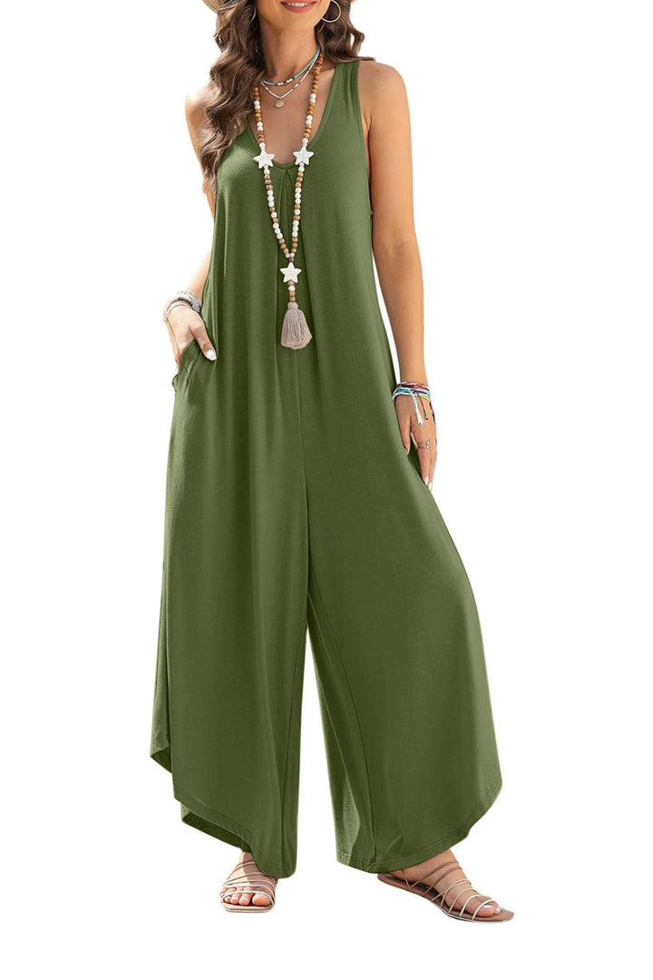 Maren – Katoenen Jumpsuit met V-Hals en Asymmetrische Zoom