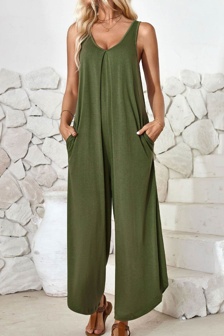 Maren – Katoenen Jumpsuit met V-Hals en Asymmetrische Zoom