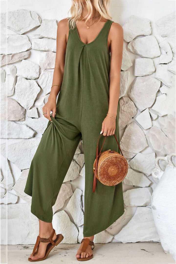 Maren – Katoenen Jumpsuit met V-Hals en Asymmetrische Zoom