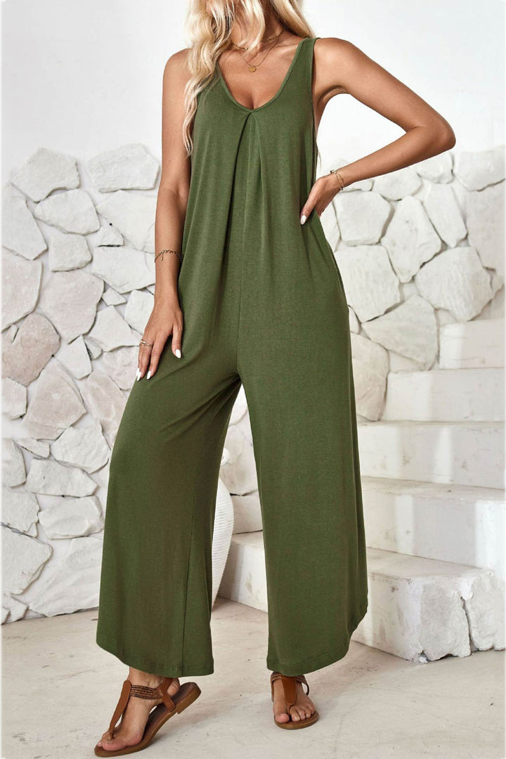 Maren – Katoenen Jumpsuit met V-Hals en Asymmetrische Zoom