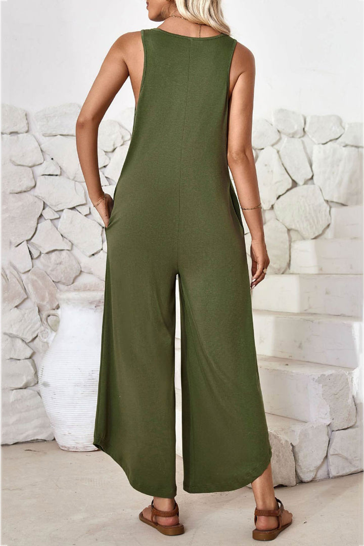Maren – Katoenen Jumpsuit met V-Hals en Asymmetrische Zoom