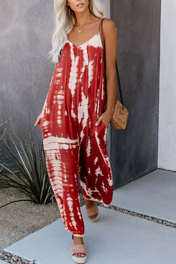 Vera – Tie-Dye Jumpsuit met V-Hals en Spaghettibandjes