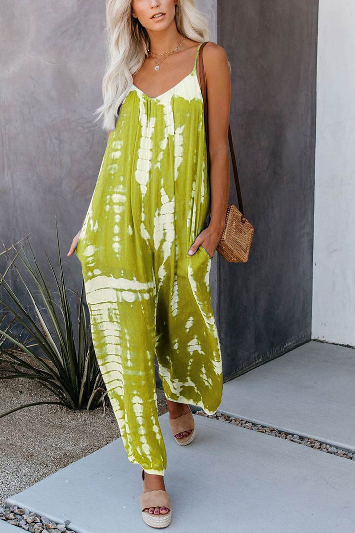 Vera – Tie-Dye Jumpsuit met V-Hals en Spaghettibandjes