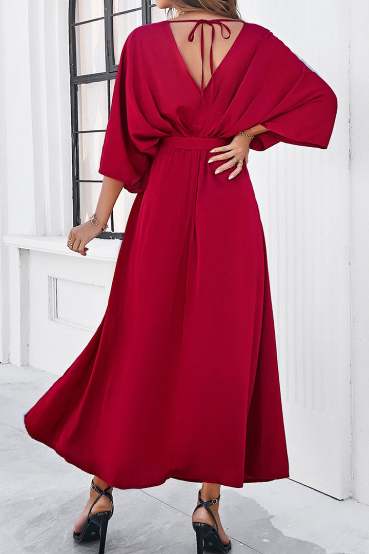 Mare – Maxi Jurk met Strikceintuur en Vleermuismouwen
