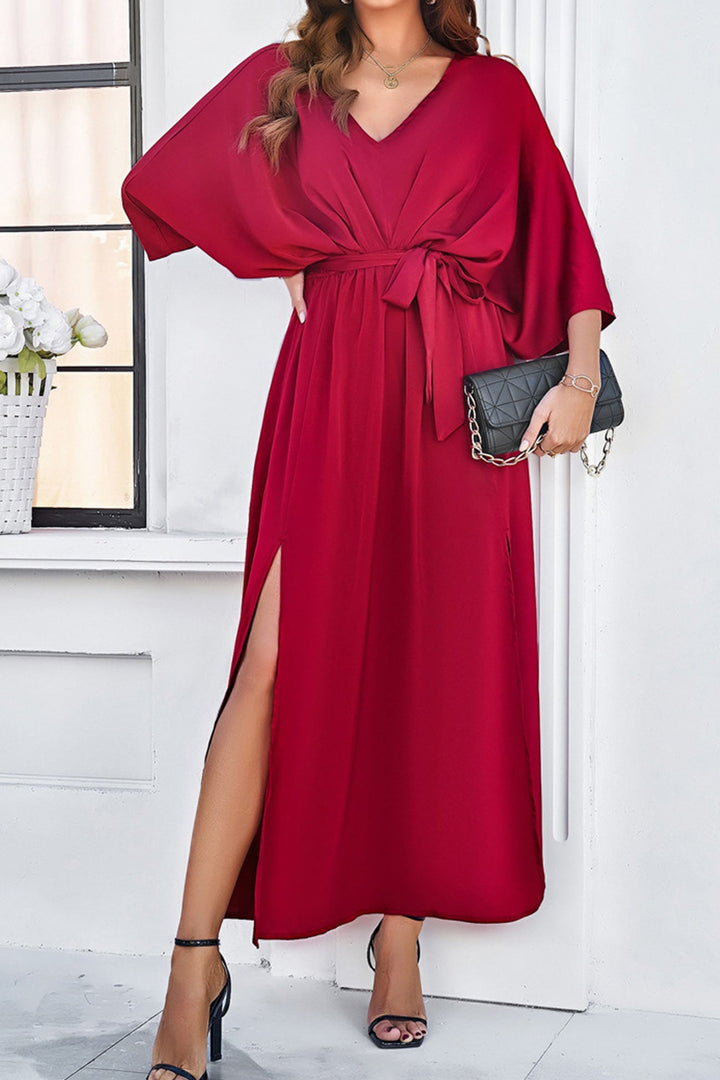 Mare – Maxi Jurk met Strikceintuur en Vleermuismouwen