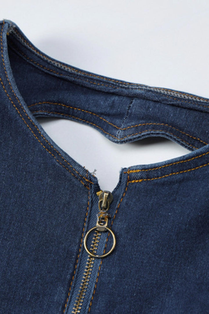 Saar – Mouwloze Denim Jumpsuit met Rits en Open Rug