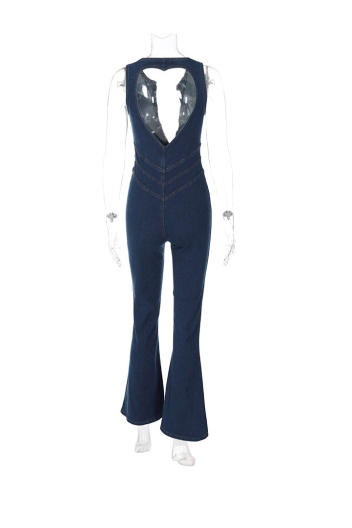 Saar – Mouwloze Denim Jumpsuit met Rits en Open Rug