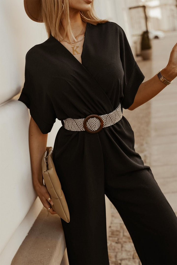 Noëlle – Jumpsuit met V-Hals, Vleermuismouwen en Tailleceintuur