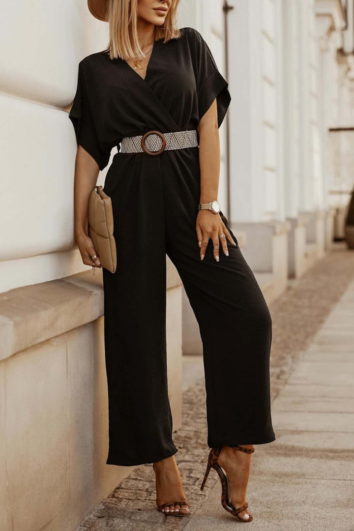 Noëlle – Jumpsuit met V-Hals, Vleermuismouwen en Tailleceintuur