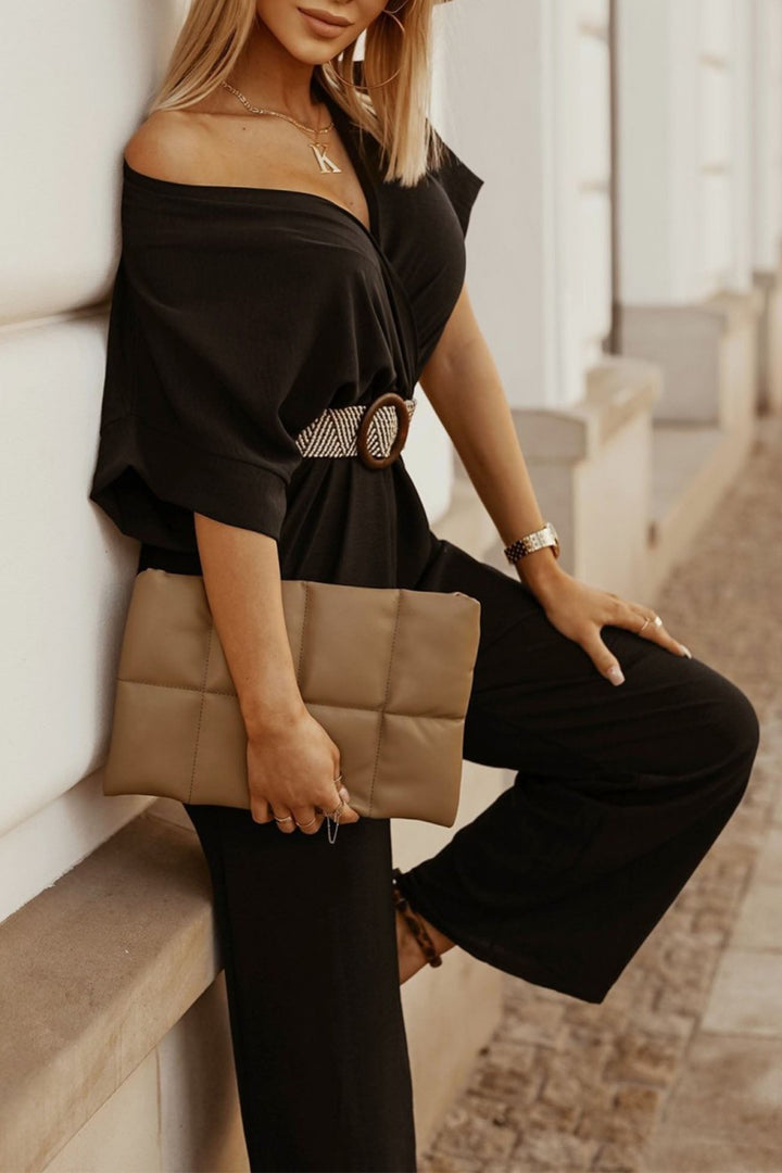 Noëlle – Jumpsuit met V-Hals, Vleermuismouwen en Tailleceintuur