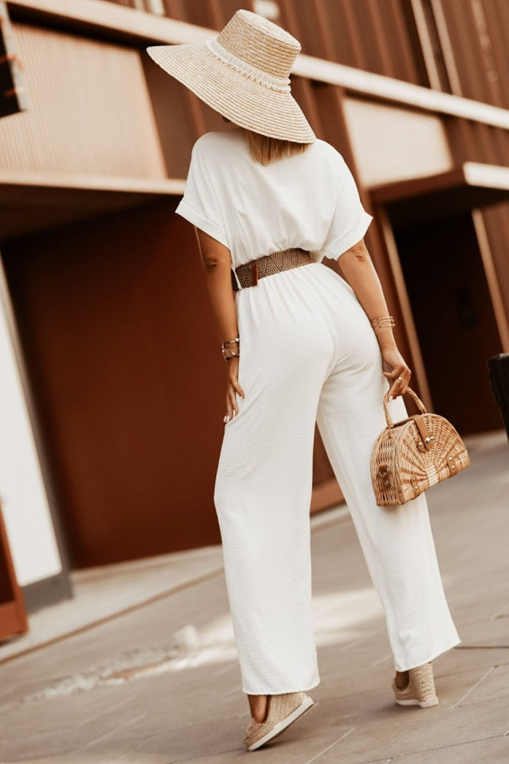 Noëlle – Jumpsuit met V-Hals, Vleermuismouwen en Tailleceintuur