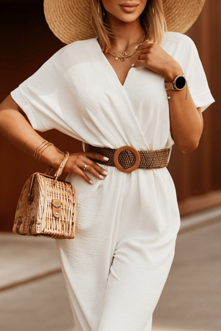 Noëlle – Jumpsuit met V-Hals, Vleermuismouwen en Tailleceintuur