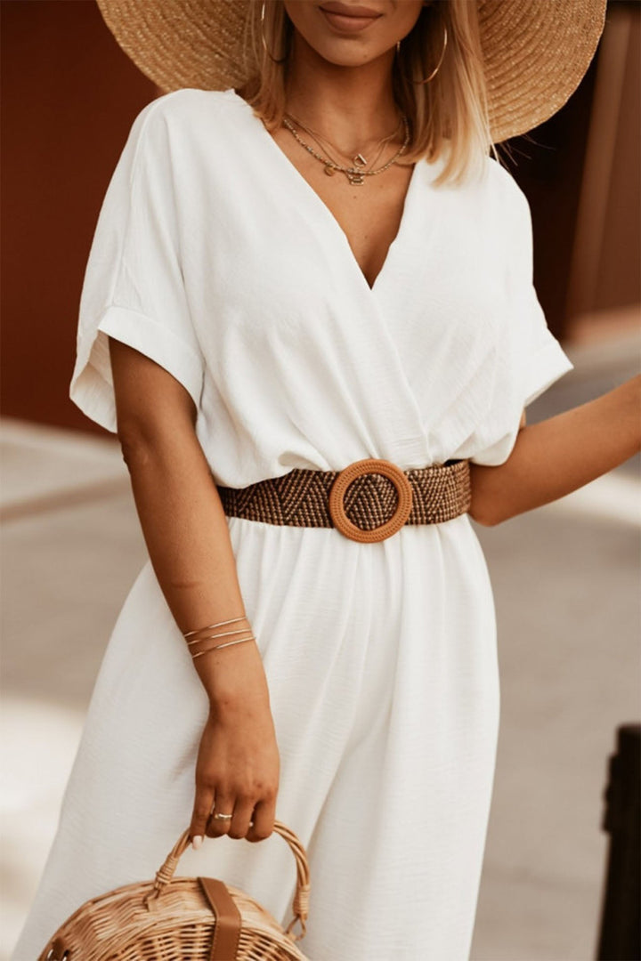 Noëlle – Jumpsuit met V-Hals, Vleermuismouwen en Tailleceintuur