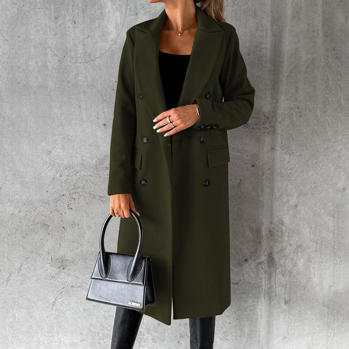Élodie | Elegante gestructureerde wollenmix herfstjas voor dames met dubbele knoopsluiting en flatterende lange snit