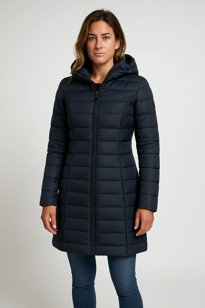 Lotte | Gewatteerde pufferjas met capuchon in mid-length stijl voor dames