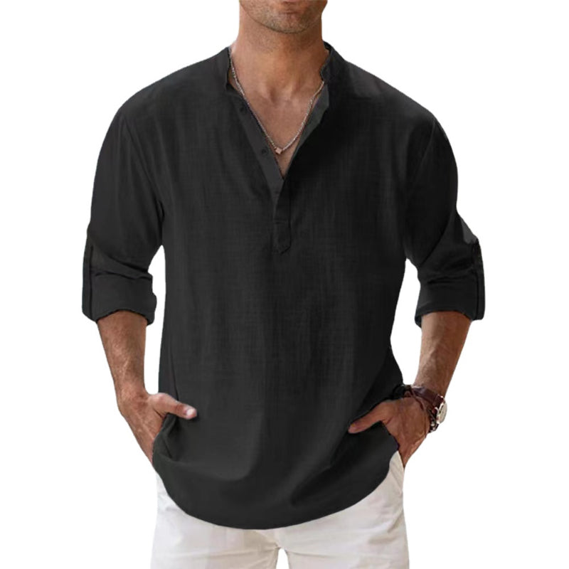 Linnen overhemd met Henley kraag – Ademend en licht voor een stijlvolle zomerse look