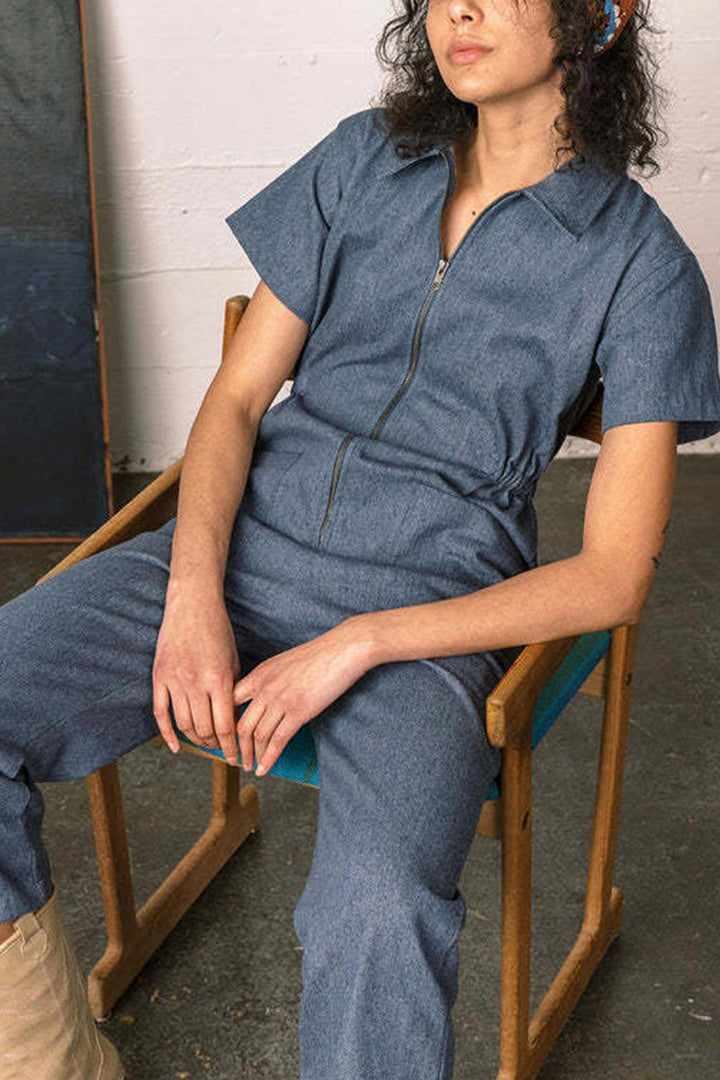 Elise – Katoen-Linnen Jumpsuit met Rits en Korte Mouwen
