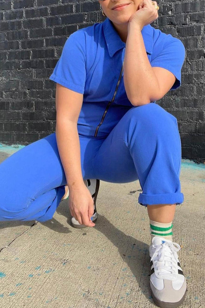Elise – Katoen-Linnen Jumpsuit met Rits en Korte Mouwen