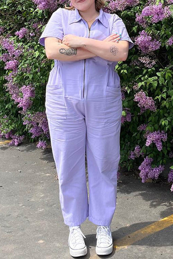 Elise – Katoen-Linnen Jumpsuit met Rits en Korte Mouwen