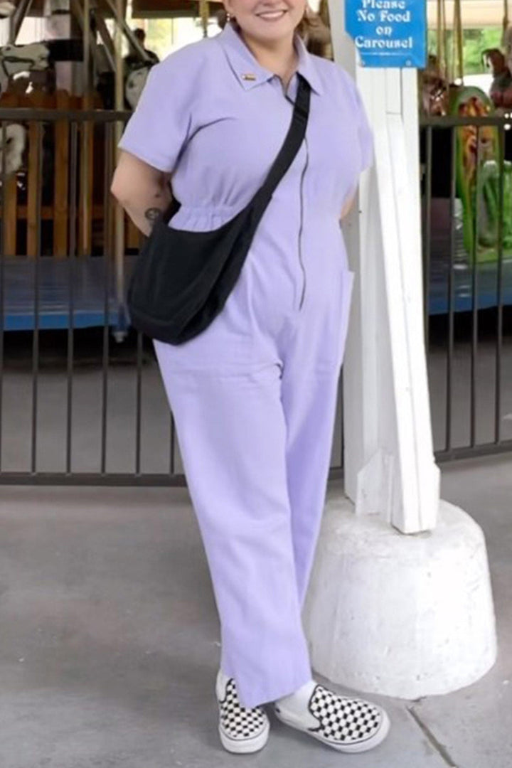 Elise – Katoen-Linnen Jumpsuit met Rits en Korte Mouwen