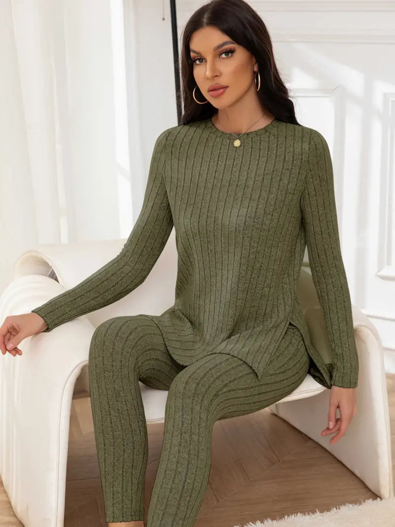 Sanne - Dames Ribgebreide Tweedelige Set - Comfortabel en Stijlvol Ontwerp