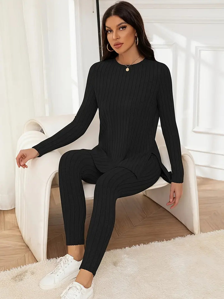Sanne - Dames Ribgebreide Tweedelige Set - Comfortabel en Stijlvol Ontwerp