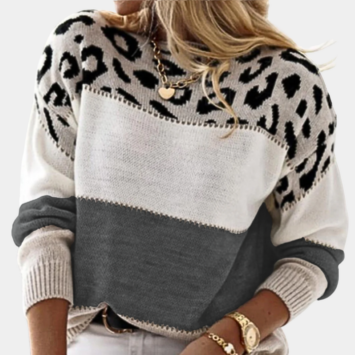 Cheyenne | Zachte gebreide herfsttrui voor dames met luipaardprint en oversized pasvorm