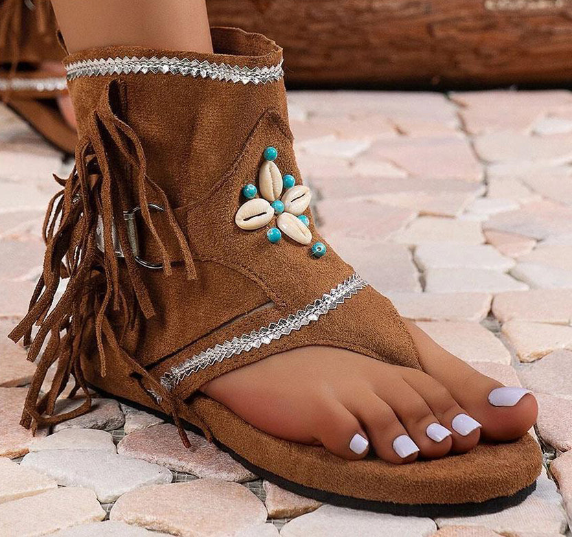 Elena - Dames Vintage Franje Sandalen