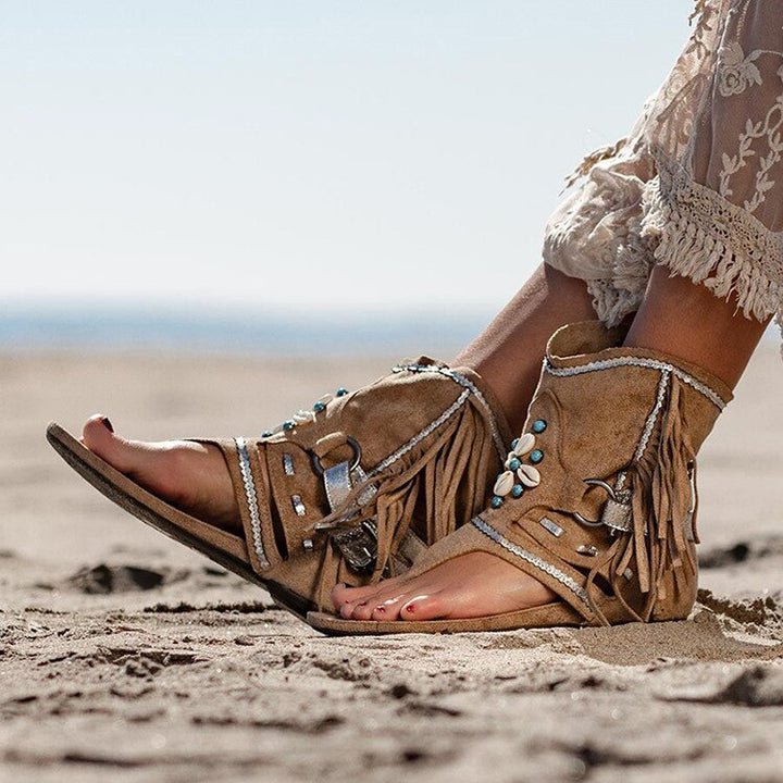 Elena - Dames Vintage Franje Sandalen