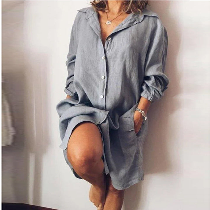 Marlene - Dames Lange Linnen Blouse - Elegante Lange Snit