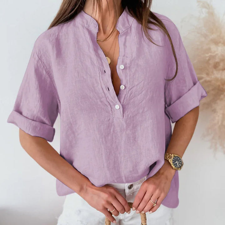 Fleur - Dames Linnen Blouse - Turtle Hals voor een Stijlvolle Look