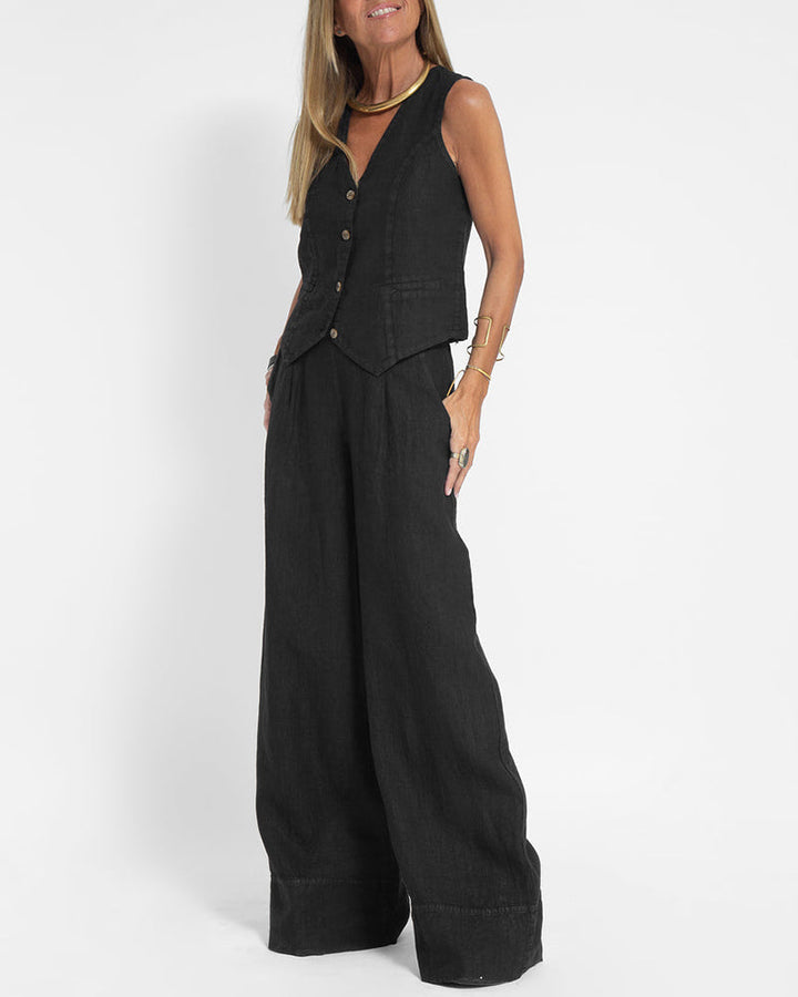 Tess - Dames Tweedelige Set - Mouwloos Vest en Wijde Broek voor een Trendy Look
