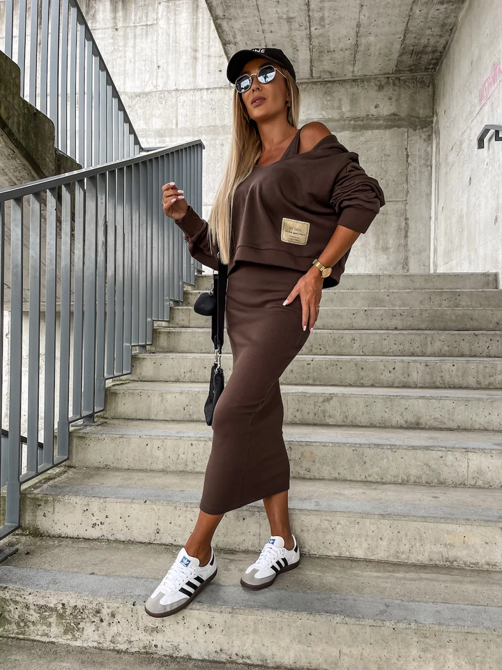 Quinty - Dames Elegante Jurk met Sweatshirt - Unieke en Modieuze Combinatie