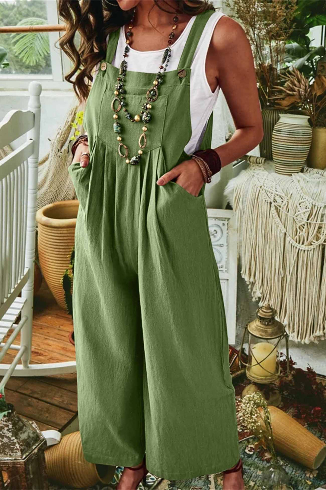 Tamar – Mouwloze Jumpsuit met Wijde Pijpen en Zakken