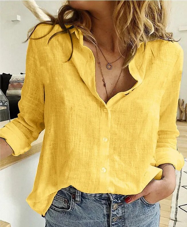 Livia Dames Lenteblouse – Moderne, casual blouse met lange mouwen en V-hals