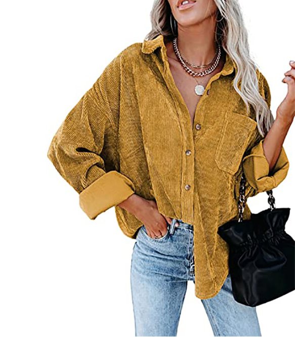 Isla Damesblouse – Ribfluwelen Blouse met Borstzakken en Knoopsluiting