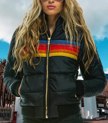 Elena | Winter puffer jas voor dames met retro color block design